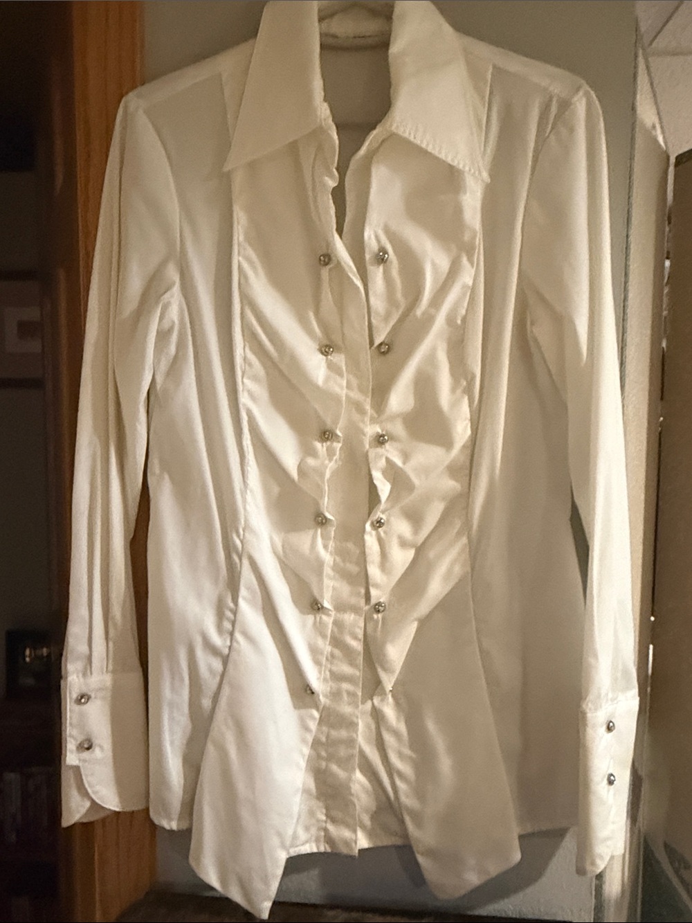 Classic Women's White Ruffled Front Shirt Jacket
